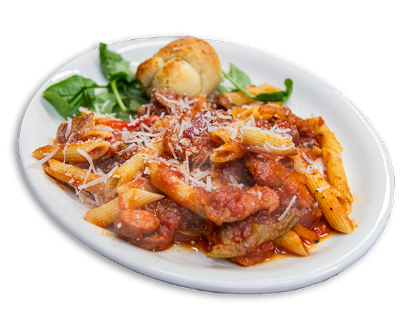 LA Pasta a pasta dish with Italian sausage and red sauce.